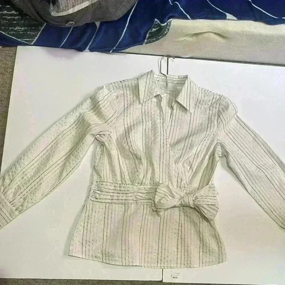 Vintage Striped Button-Up  Blouse with Waist Tie - Picture 6 of 9